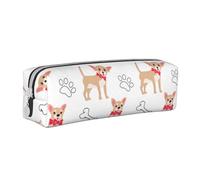 YWSOTRE Chihuahua Chiens Mignons Et Bol, Trousse à Crayons, étui à stylos, Sac à Crayons en Cuir Portable avec Pochette à cosmétiques à Fermeture éclair