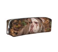 YWSOTRE Chiot Bouledogue américain, Trousse à Crayons, étui à stylos, Sac à Crayons en Cuir Portable avec Pochette à cosmétiques à Fermeture éclair