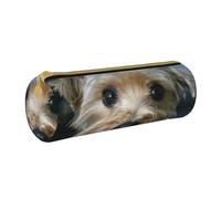 YWSOTRE Chiot Morkie, Trousse à Crayons Étui à Stylo cylindrique Sac à Crayons en Cuir Portable avec Sac à cosmétiques à Fermeture éclair