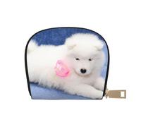 YWSOTRE Chiot Samoyède Chiens Blancs Chiot avec Arc Furry, Sac à Cartes en Cuir PU, Portefeuille Porte-Cartes de crédit, étui à Cartes