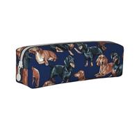 YWSOTRE Chiot Teckel, Trousse à Crayons, étui à stylos, Sac à Crayons en Cuir Portable avec Pochette à cosmétiques à Fermeture éclair