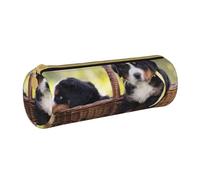 YWSOTRE Chiots Bouvier Bernois, Trousse à Crayons Étui à Stylo cylindrique Sac à Crayons en Cuir Portable avec Sac à cosmétiques à Fermeture éclair
