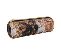 YWSOTRE Chiots d'automne Cavalier King Charles Spaniel, Trousse à Crayons Étui à Stylo cylindrique Sac à Crayons en Cuir Portable avec Sac à cosmétiques à Fermeture éclair