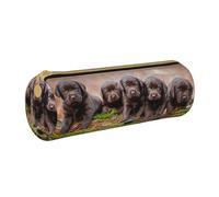 YWSOTRE Chiots Labrador Famille de Petits Chiots Bruns, Trousse à Crayons Étui à Stylo cylindrique Sac à Crayons en Cuir Portable avec Sac à cosmétiques à Fermeture éclair