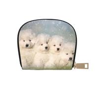 YWSOTRE Chiots Samoyèdes Chiens Blancs Famille Petit Samoyède, Sac à Cartes en Cuir PU, Portefeuille Porte-Cartes de crédit, étui à Cartes