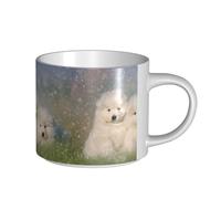 YWSOTRE Chiots Samoyèdes Chiens Blancs Famille Petit Samoyède,Tasse en céramique grande capacité, tasse à thé, tasse à café 450 ml