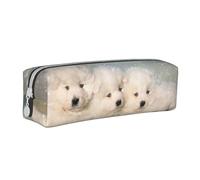 YWSOTRE Chiots Samoyèdes Chiens Blancs Famille Petit Samoyède, Trousse à Crayons, étui à stylos, Sac à Crayons en Cuir Portable avec Pochette à cosmétiques à Fermeture éclair