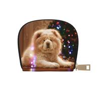 YWSOTRE Chow Chow White Fluffy Dogs Animaux Chiens Noël, Sac à Cartes en Cuir PU, Portefeuille Porte-Cartes de crédit, étui à Cartes