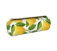 YWSOTRE Citrons Aquarelle Jaune Vif, Trousse à Crayons Étui à Stylo cylindrique Sac à Crayons en Cuir Portable avec Sac à cosmétiques à Fermeture éclair