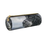 YWSOTRE Cocker Anglais Grandes Oreilles Bouclées Noir, Trousse à Crayons Étui à Stylo cylindrique Sac à Crayons en Cuir Portable avec Sac à cosmétiques à Fermeture éclair