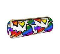 YWSOTRE Coeurs colorés Arc-en-Ciel imprimés, Trousse à Crayons Étui à Stylo cylindrique Sac à Crayons en Cuir Portable avec Sac à cosmétiques à Fermeture éclair