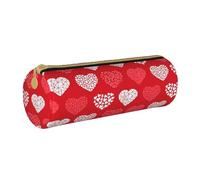 YWSOTRE Coeurs Rouges et Blancs et Amour, Trousse à Crayons Étui à Stylo cylindrique Sac à Crayons en Cuir Portable avec Sac à cosmétiques à Fermeture éclair