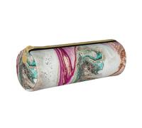 YWSOTRE Conception de Surface en marbre doré Vert Violet, Trousse à Crayons Étui à Stylo cylindrique Sac à Crayons en Cuir Portable avec Sac à cosmétiques à Fermeture éclair