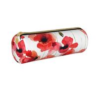 YWSOTRE Coquelicots Aquarelle, Trousse à Crayons Étui à Stylo cylindrique Sac à Crayons en Cuir Portable avec Sac à cosmétiques à Fermeture éclair