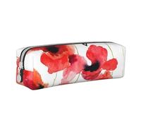 YWSOTRE Coquelicots Aquarelle, Trousse à Crayons, étui à stylos, Sac à Crayons en Cuir Portable avec Pochette à cosmétiques à Fermeture éclair