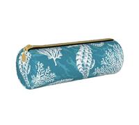 YWSOTRE Coquillages Hippocampe Corail, Trousse à Crayons Étui à Stylo cylindrique Sac à Crayons en Cuir Portable avec Sac à cosmétiques à Fermeture éclair