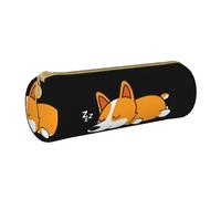 YWSOTRE Corgi Mignon Dormant, Trousse à Crayons Étui à Stylo cylindrique Sac à Crayons en Cuir Portable avec Sac à cosmétiques à Fermeture éclair