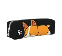 YWSOTRE Corgi Mignon Dormant, Trousse à Crayons, étui à stylos, Sac à Crayons en Cuir Portable avec Pochette à cosmétiques à Fermeture éclair
