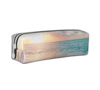 YWSOTRE Coucher De Soleil Jaune Belle Plage, Trousse à Crayons, étui à stylos, Sac à Crayons en Cuir Portable avec Pochette à cosmétiques à Fermeture éclair