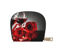 YWSOTRE Décor d'amoureux romantiques de Rose Rouge et de vin, Sac à Cartes en Cuir PU, Portefeuille Porte-Cartes de crédit, étui à Cartes