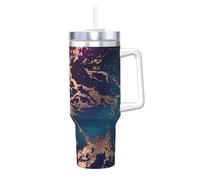 YWSOTRE Décor de luxe en marbre violet foncé et bleu sarcelle avec or,Bouteille d'eau en acier inoxydable avec poignée Ice Bully Cup 40 oz