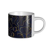 YWSOTRE Dégradé doré linéaire avec feuilles de ginkgo biloba,Tasse en céramique grande capacité, tasse à thé, tasse à café 450 ml