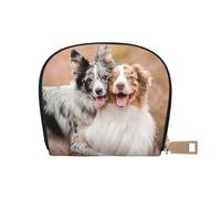YWSOTRE Deux Berger Australien Border Collie, Sac à Cartes en Cuir PU, Portefeuille Porte-Cartes de crédit, étui à Cartes