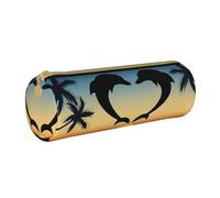 YWSOTRE Deux Dauphins sautant en Forme de Coeur, Trousse à Crayons Étui à Stylo cylindrique Sac à Crayons en Cuir Portable avec Sac à cosmétiques à Fermeture éclair