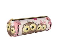 YWSOTRE Deux hiboux Mignons de Dessin animé, Trousse à Crayons Étui à Stylo cylindrique Sac à Crayons en Cuir Portable avec Sac à cosmétiques à Fermeture éclair