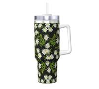 YWSOTRE Edelweiss des Alpes suisses floral,Bouteille d'eau en acier inoxydable avec poignée Ice Bully Cup 40 oz