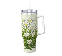 YWSOTRE Edelweiss Fleurs de montagne suisses,Bouteille d'eau en acier inoxydable avec poignée Ice Bully Cup 40 oz