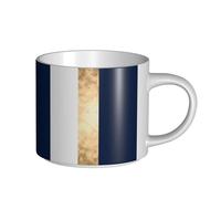 YWSOTRE Élégant accent de rayures blanches bleu marine en faux or,Tasse en céramique grande capacité, tasse à thé, tasse à café 450 ml