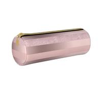 YWSOTRE Élégante Rayure Rose Blush à Paillettes d'or Rose, Trousse à Crayons Étui à Stylo cylindrique Sac à Crayons en Cuir Portable avec Sac à cosmétiques à Fermeture éclair
