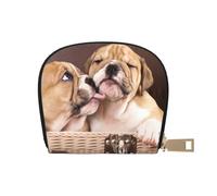 YWSOTRE Embrasser des Chiots Bouledogue Anglais, Sac à Cartes en Cuir PU, Portefeuille Porte-Cartes de crédit, étui à Cartes