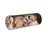 YWSOTRE Embrasser des Chiots Bouledogue Anglais, Trousse à Crayons Étui à Stylo cylindrique Sac à Crayons en Cuir Portable avec Sac à cosmétiques à Fermeture éclair