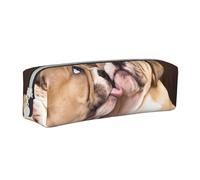 YWSOTRE Embrasser des Chiots Bouledogue Anglais, Trousse à Crayons, étui à stylos, Sac à Crayons en Cuir Portable avec Pochette à cosmétiques à Fermeture éclair