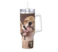 YWSOTRE Embrasser des chiots bouledogues anglais,Bouteille d'eau en acier inoxydable avec poignée Ice Bully Cup 40 oz