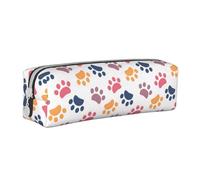 YWSOTRE Empreinte Animale de modèle de Patte sur Un Blanc, Trousse à Crayons, étui à stylos, Sac à Crayons en Cuir Portable avec Pochette à cosmétiques à Fermeture éclair