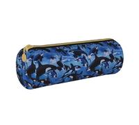 YWSOTRE Épaulards Orques Mer, Trousse à Crayons Étui à Stylo cylindrique Sac à Crayons en Cuir Portable avec Sac à cosmétiques à Fermeture éclair