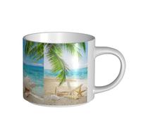 YWSOTRE Étoiles de mer, plage, palmiers, imprimé,Tasse en céramique grande capacité, tasse à thé, tasse à café 450 ml