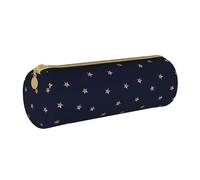 YWSOTRE Étoiles Scintillantes Roses Bleu foncé et Or Rose étoilées, Trousse à Crayons Étui à Stylo cylindrique Sac à Crayons en Cuir Portable avec Sac à cosmétiques à Fermeture éclair