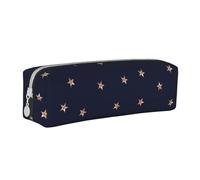 YWSOTRE Étoiles Scintillantes Roses Bleu foncé et Or Rose étoilées, Trousse à Crayons, étui à stylos, Sac à Crayons en Cuir Portable avec Pochette à cosmétiques à Fermeture éclair