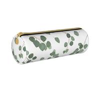 YWSOTRE Eucalyptus Dollar Argent Vert, Trousse à Crayons Étui à Stylo cylindrique Sac à Crayons en Cuir Portable avec Sac à cosmétiques à Fermeture éclair