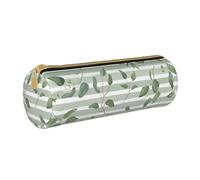 YWSOTRE Eucalyptus Dollar Argent Vert, Trousse à Crayons Étui à Stylo cylindrique Sac à Crayons en Cuir Portable avec Sac à cosmétiques à Fermeture éclair
