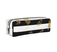 YWSOTRE Feuille d'or Rayée Noir Et Blanc, Trousse à Crayons, étui à stylos, Sac à Crayons en Cuir Portable avec Pochette à cosmétiques à Fermeture éclair
