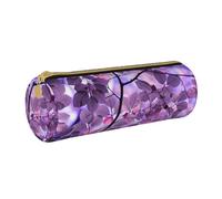 YWSOTRE Feuille Violette, Trousse à Crayons Étui à Stylo cylindrique Sac à Crayons en Cuir Portable avec Sac à cosmétiques à Fermeture éclair