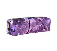 YWSOTRE Feuille Violette, Trousse à Crayons, étui à stylos, Sac à Crayons en Cuir Portable avec Pochette à cosmétiques à Fermeture éclair