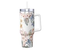 YWSOTRE Fleur Aquarelle Pastel Botanique Rose,Bouteille d'eau en acier inoxydable avec poignée Ice Bully Cup 40 oz