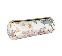 YWSOTRE Fleur Aquarelle Pastel Botanique Rose, Trousse à Crayons Étui à Stylo cylindrique Sac à Crayons en Cuir Portable avec Sac à cosmétiques à Fermeture éclair