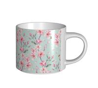 YWSOTRE Fleur de cerisier rose sarcelle printemps,Tasse en céramique grande capacité, tasse à thé, tasse à café 450 ml